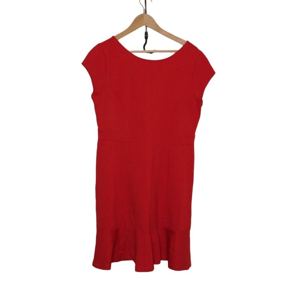 NWT Ann Taylor Loft Women's Sz 10 Red Jersey Knit Dress Sheath Flutter Hem - Picture 1 of 5